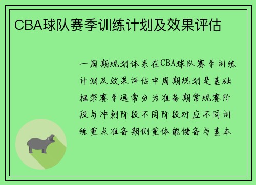 CBA球队赛季训练计划及效果评估